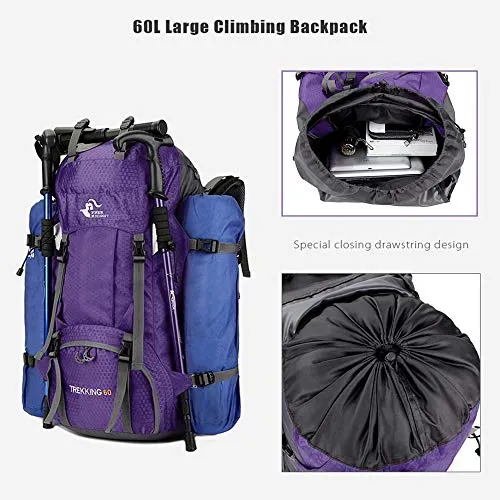 Bseash 60L Waterproof Hiking Camping Backpack with Rain Cover