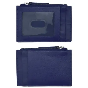 Card Holder Zip I.D. Card Case Classic Navy Leather RFID Blocking 7416