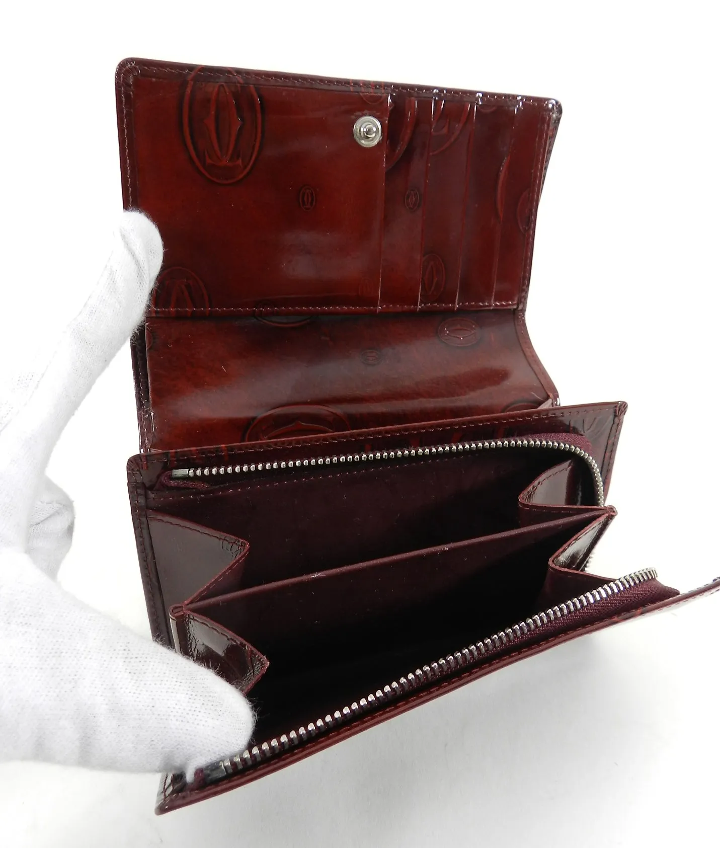 Cartier Burgundy Trifold Logo Happy Birthday Wallet