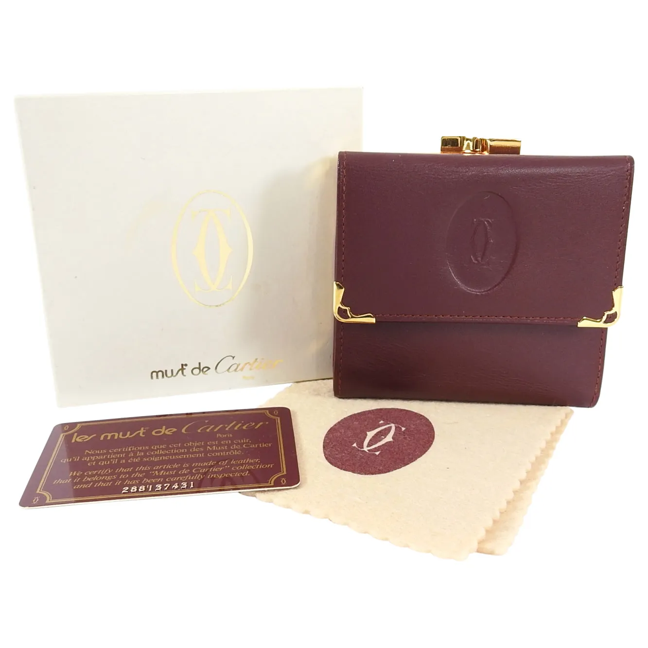 Cartier Vintage Must de Cartier Burgundy Logo French Wallet