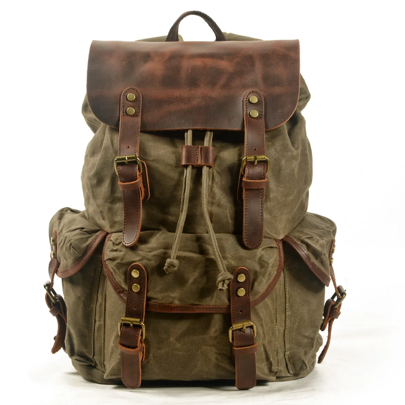 Casual Vintage Drawstrawing Waxed Canvas Hiking Rucksack 6105