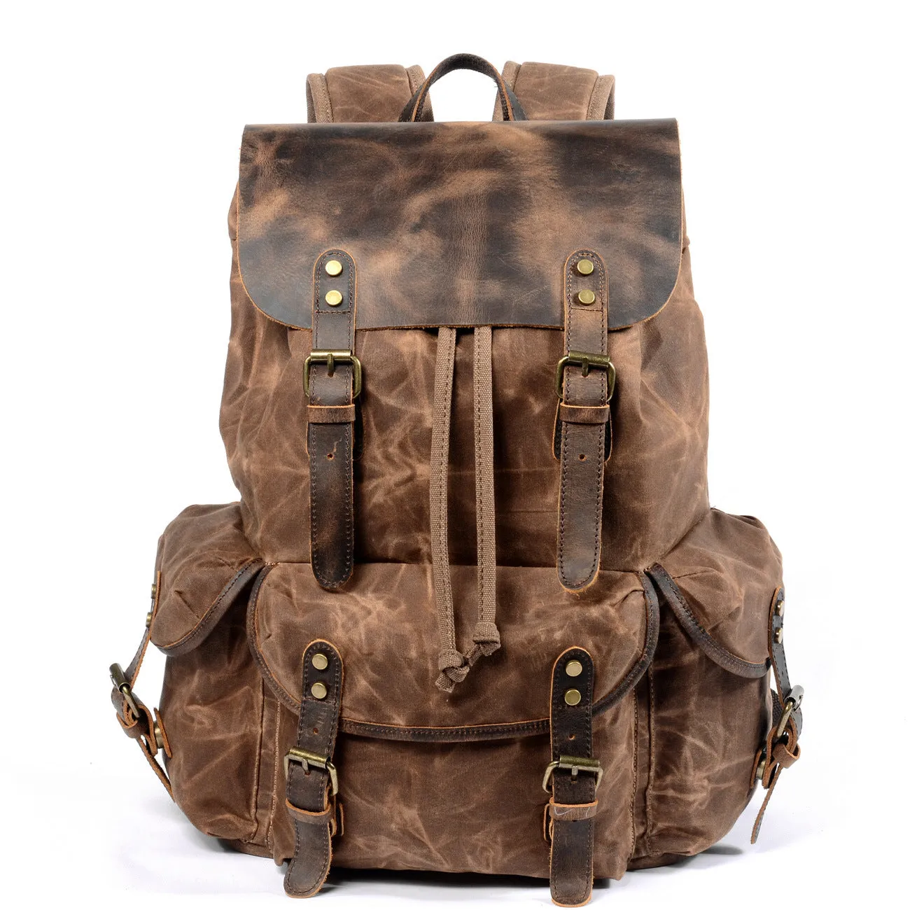 Casual Vintage Drawstrawing Waxed Canvas Hiking Rucksack 6105