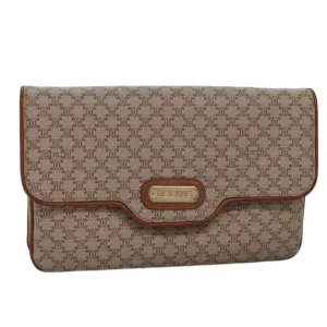 CELINE Macadam Canvas Clutch Bag Beige Auth 74389