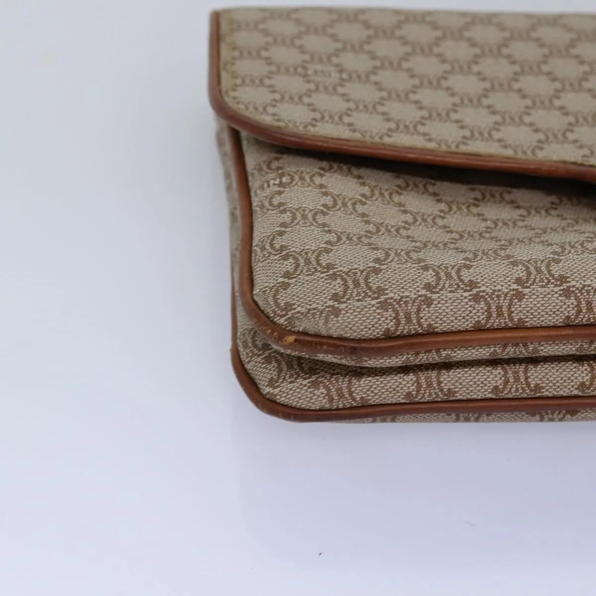 CELINE Macadam Canvas Clutch Bag Beige Auth 74389