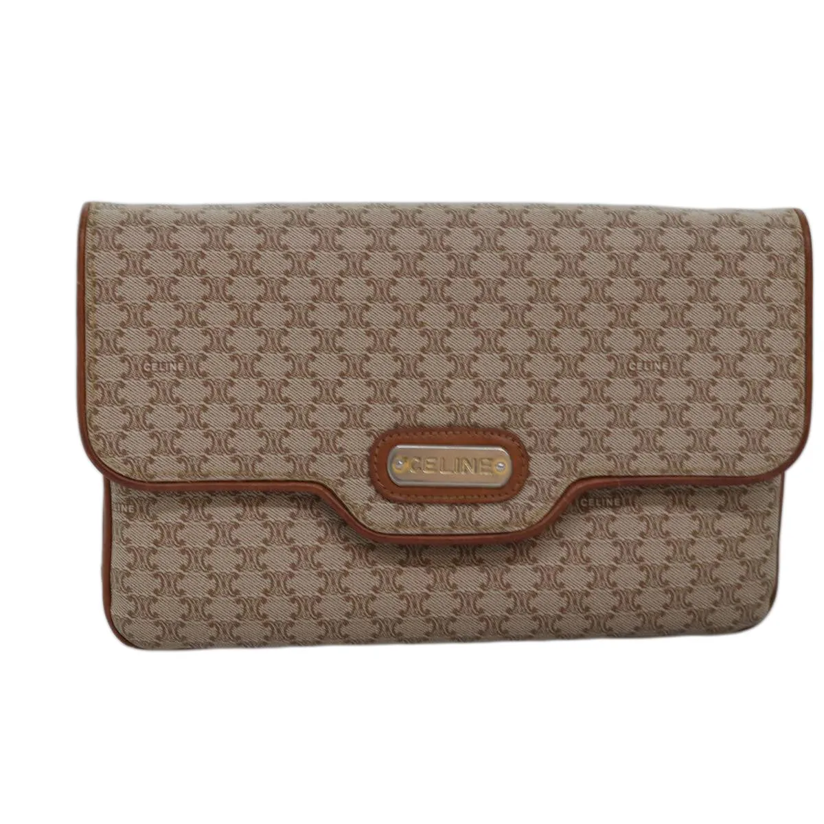 CELINE Macadam Canvas Clutch Bag Beige Auth 74389