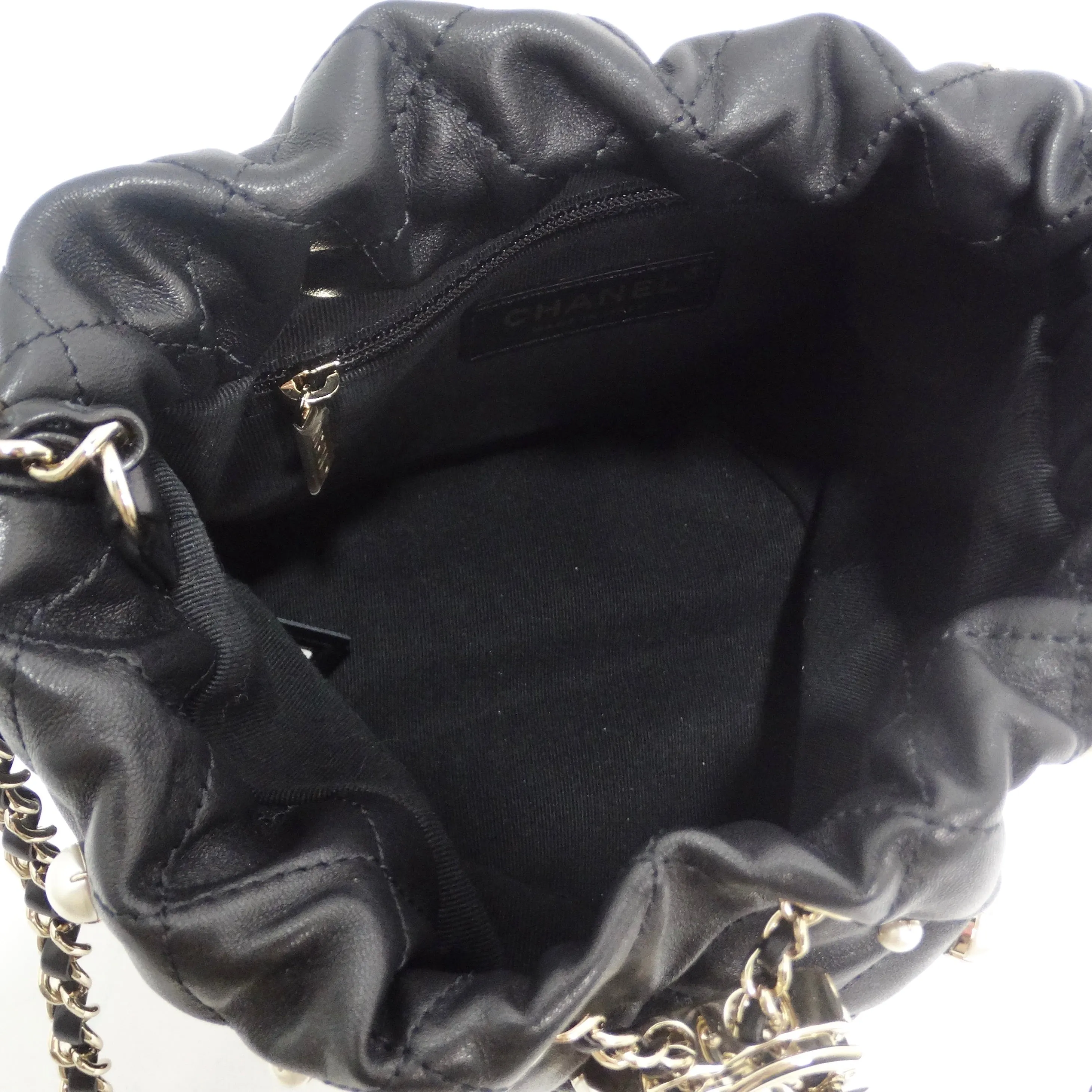 Chanel About Pearls Black Lambskin Drawstring Bucket Bag