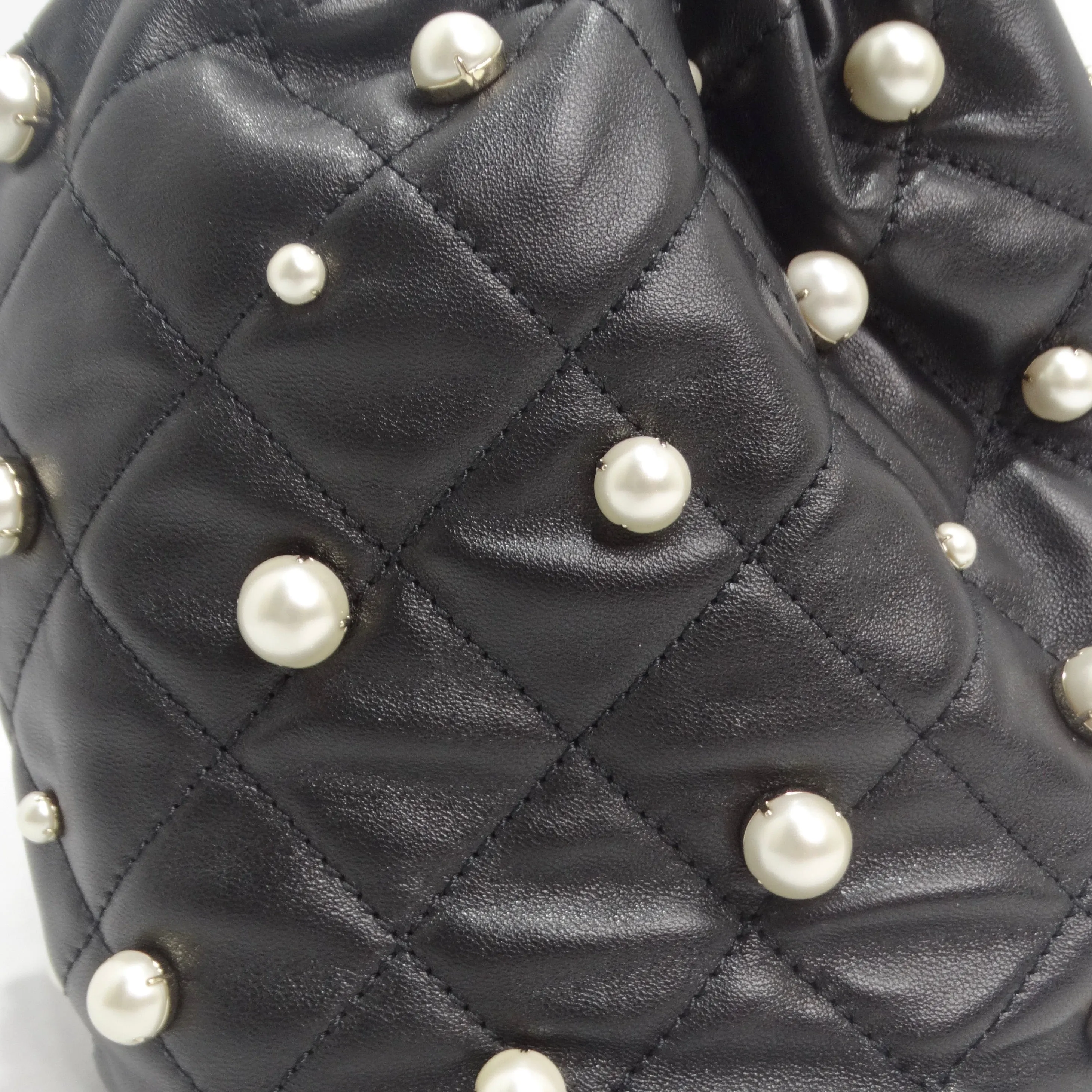 Chanel About Pearls Black Lambskin Drawstring Bucket Bag