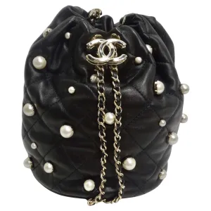 Chanel About Pearls Black Lambskin Drawstring Bucket Bag