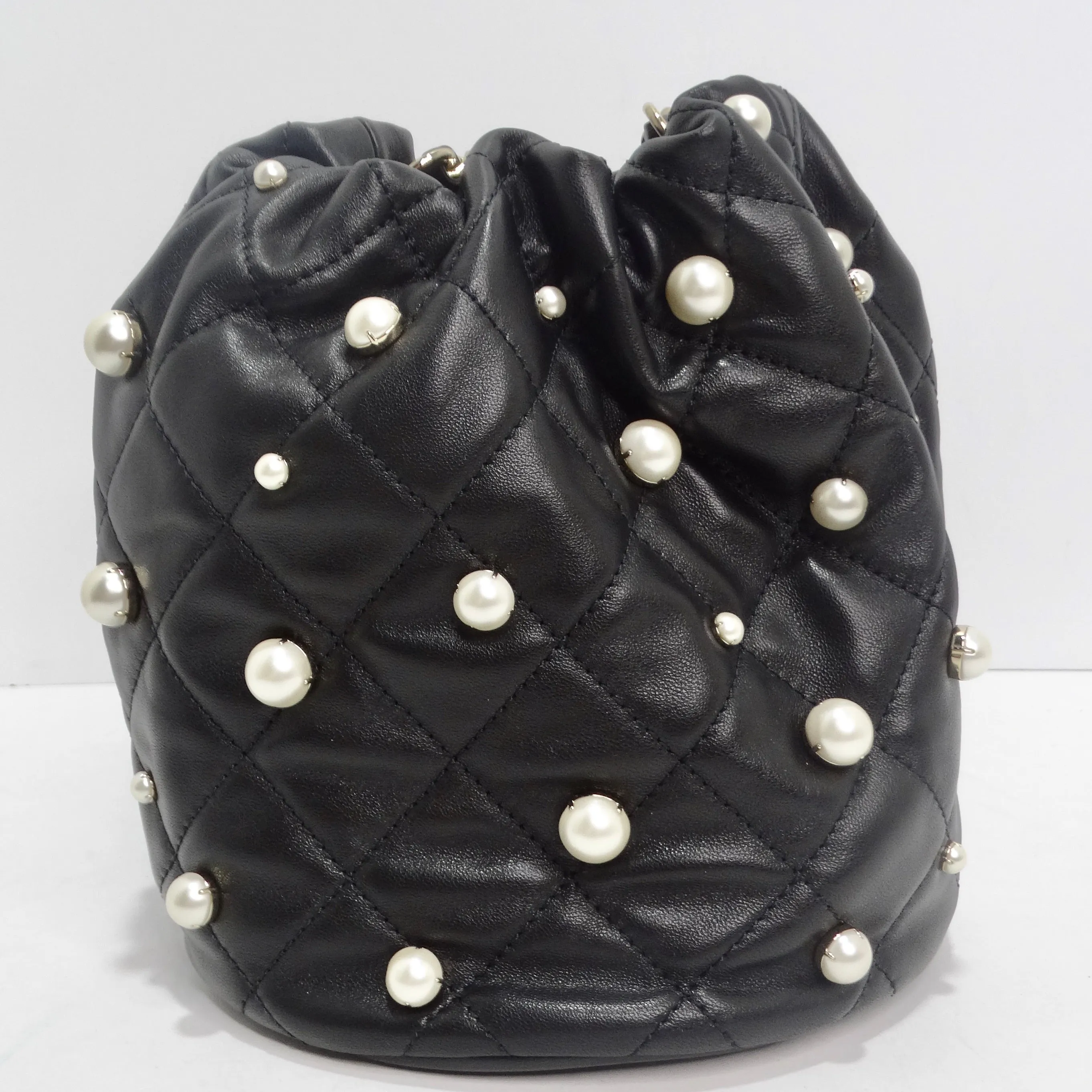 Chanel About Pearls Black Lambskin Drawstring Bucket Bag