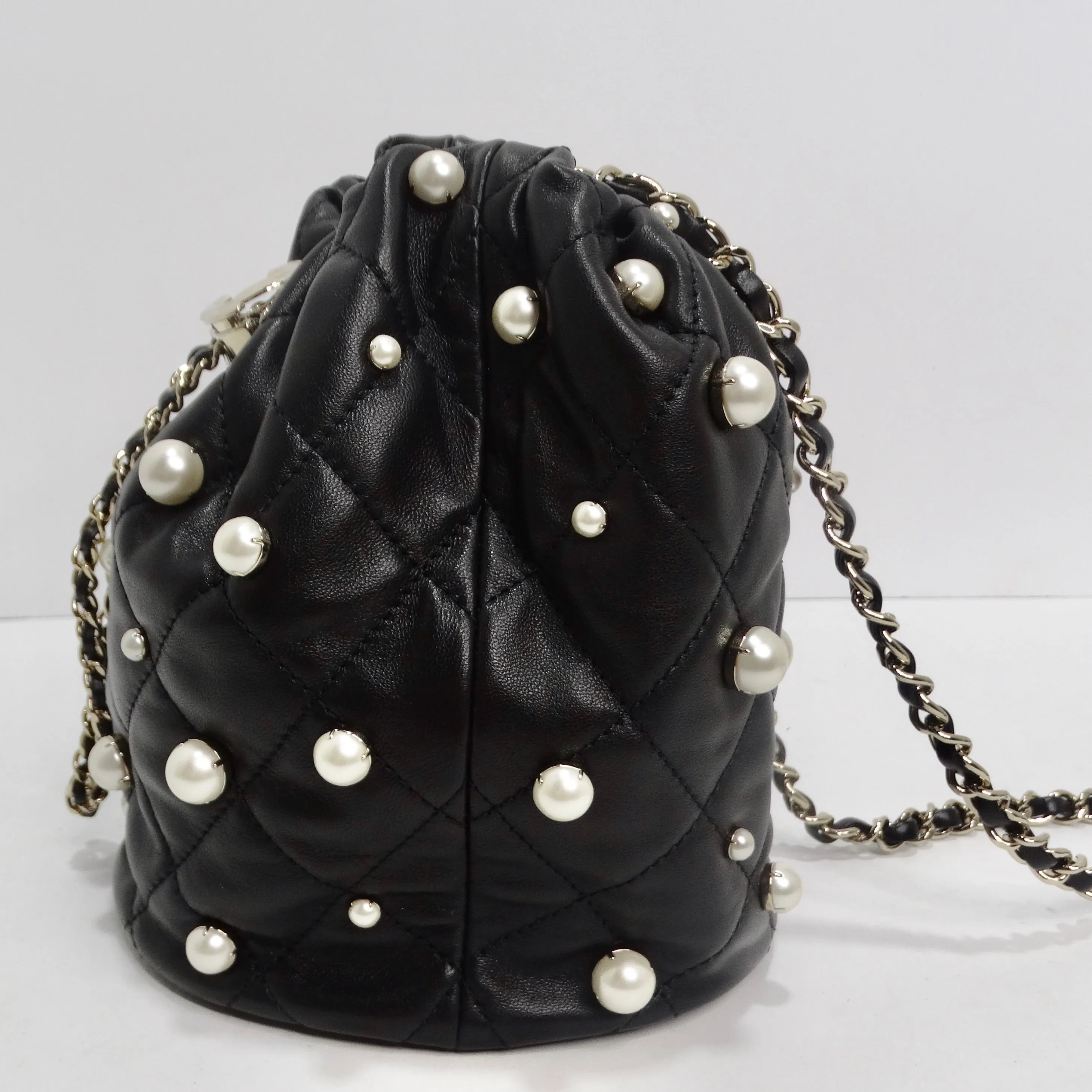 Chanel About Pearls Black Lambskin Drawstring Bucket Bag