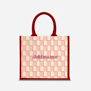 Checkered Series Half Lining Jute Bag - Pink Red