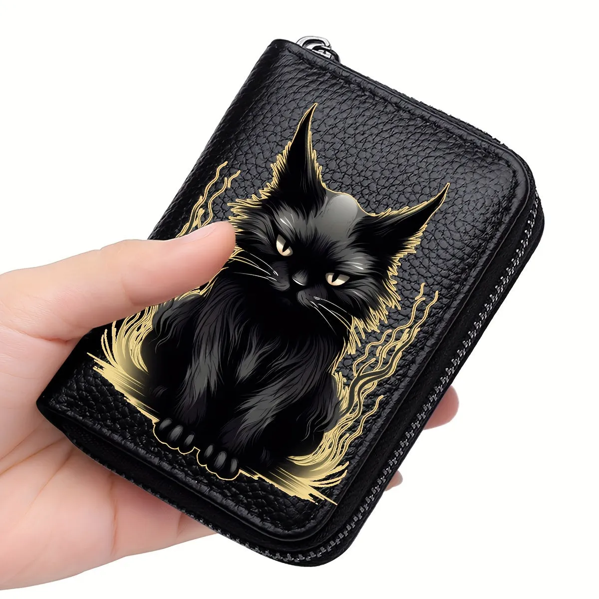 Chic Kawaii Cat Pattern Zip Around Wallet - Secure Coin Purse with Card Slots - Fashionable Textured Design for Women