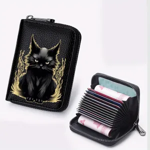 Chic Kawaii Cat Pattern Zip Around Wallet - Secure Coin Purse with Card Slots - Fashionable Textured Design for Women