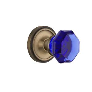 Classic Rosette with Cobalt Waldorf Knob in Antique Brass