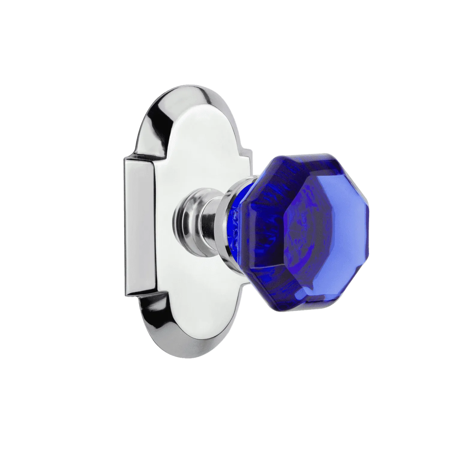 Cottage Short Plate with Cobalt Waldorf Knob in Bright Chrome