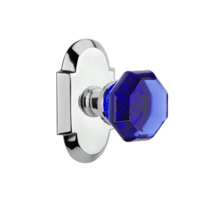 Cottage Short Plate with Cobalt Waldorf Knob in Bright Chrome