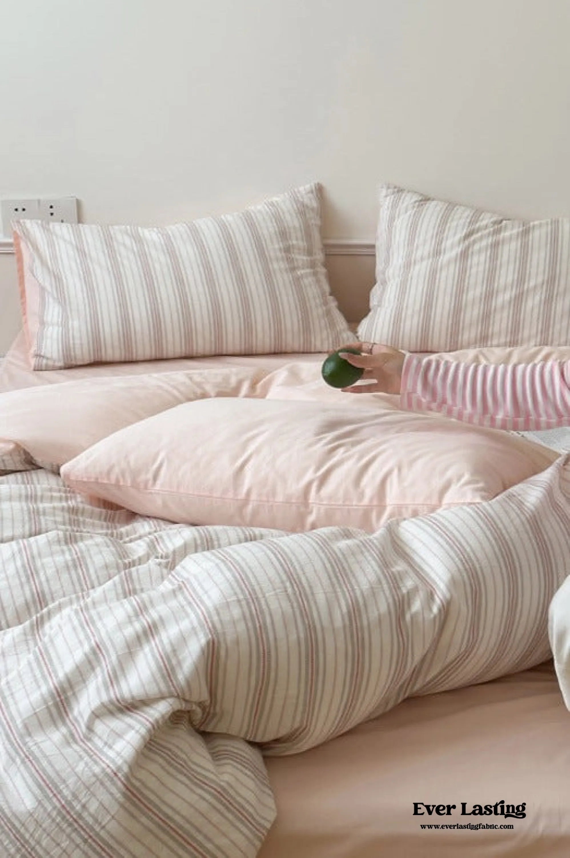 Cozy Pastel Striped Washed Cotton Duvet Cover / Pink