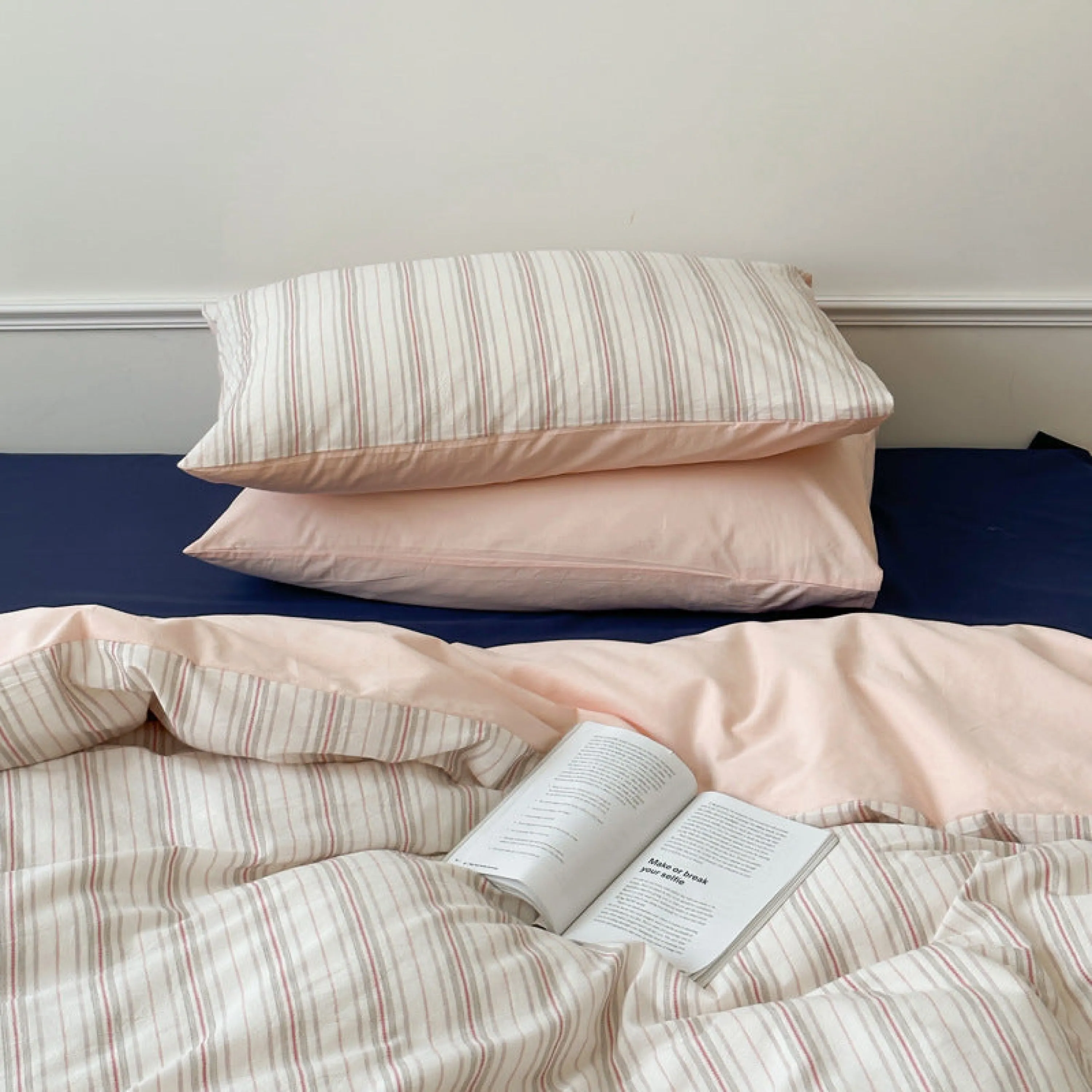 Cozy Pastel Striped Washed Cotton Pillowcases / Pink