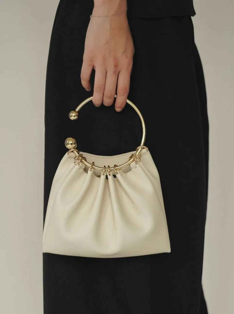 Cream Ring Handle Bag