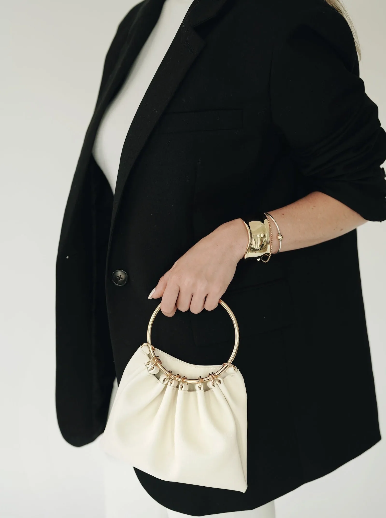 Cream Ring Handle Bag