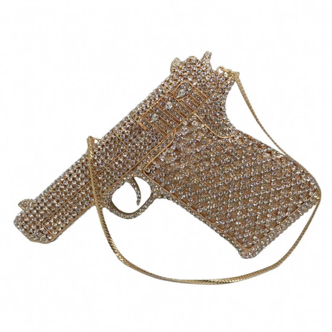 Crystal Gun Shaped Purse Pistol Style Glittering Evening Clutch