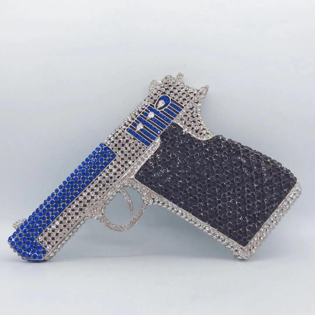 Crystal Gun Shaped Purse Pistol Style Glittering Evening Clutch