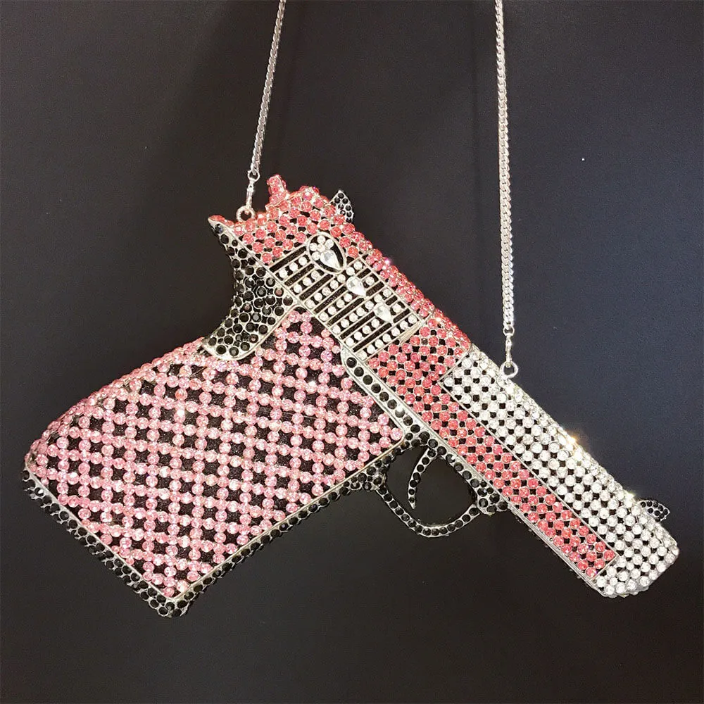 Crystal Gun Shaped Purse Pistol Style Glittering Evening Clutch