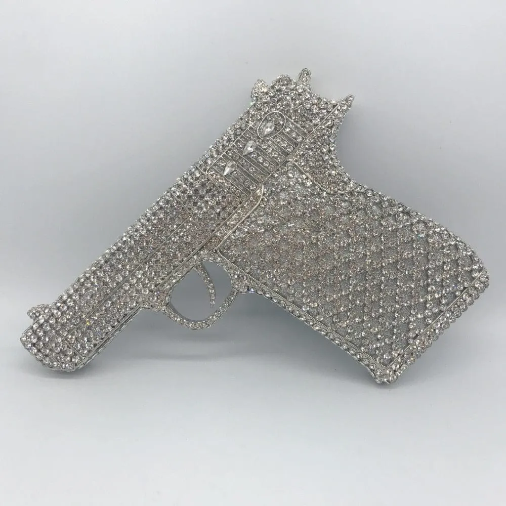 Crystal Gun Shaped Purse Pistol Style Glittering Evening Clutch