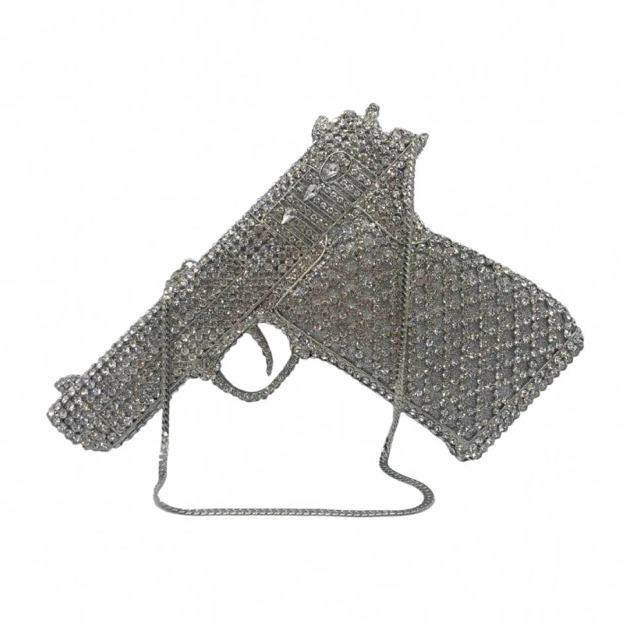 Crystal Gun Shaped Purse Pistol Style Glittering Evening Clutch