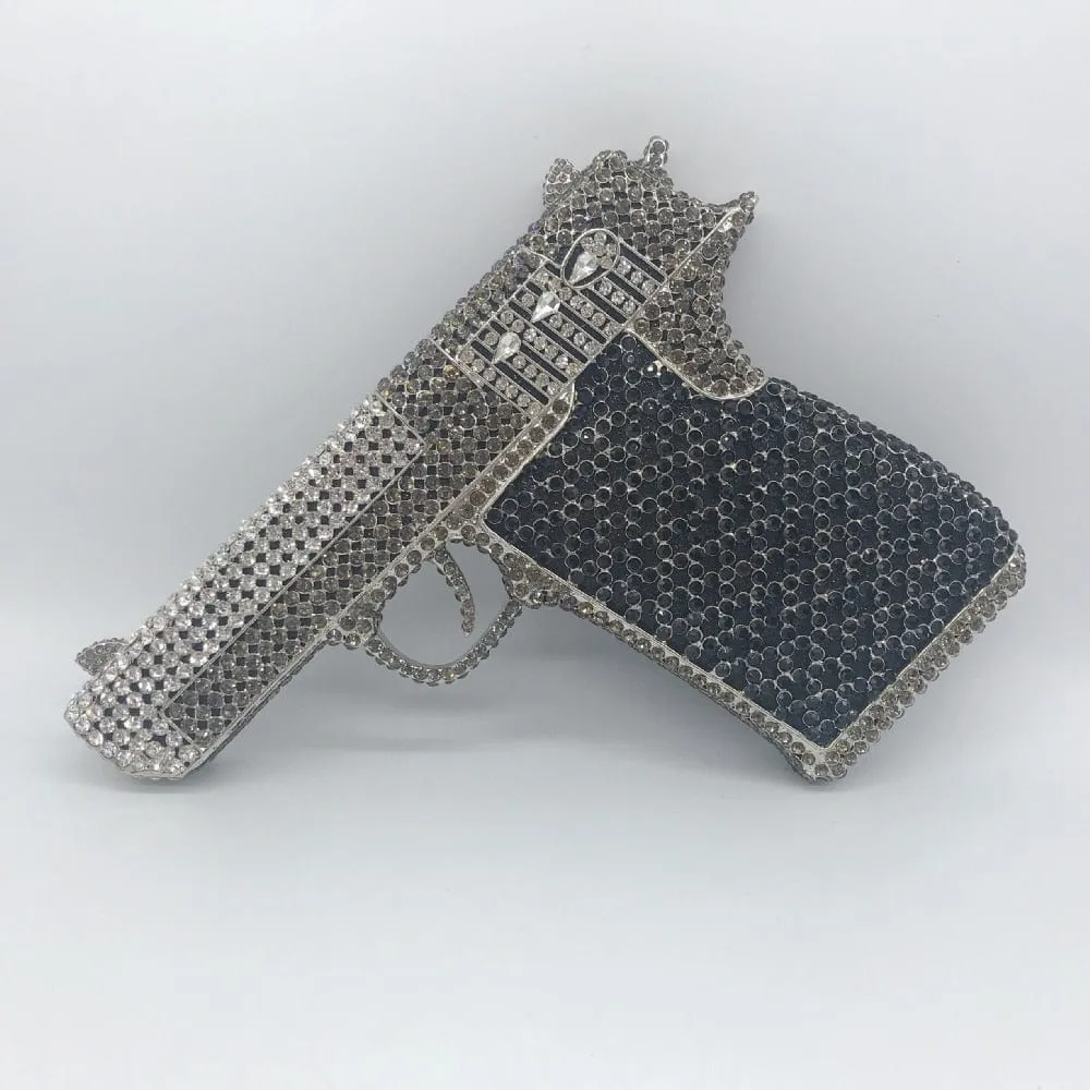 Crystal Gun Shaped Purse Pistol Style Glittering Evening Clutch