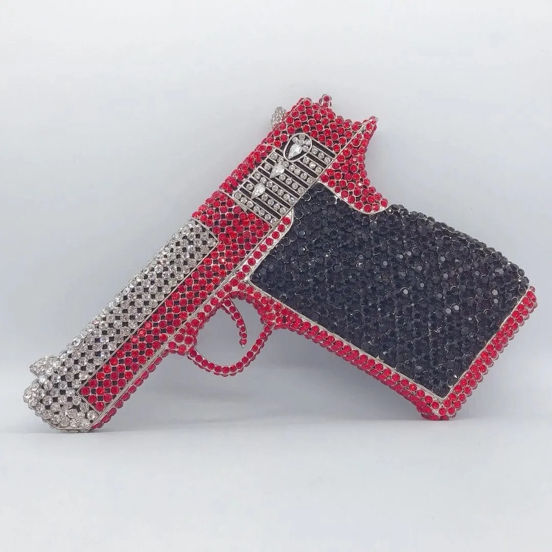 Crystal Gun Shaped Purse Pistol Style Glittering Evening Clutch