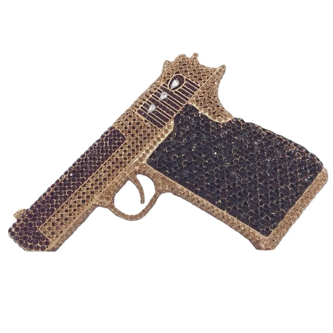 Crystal Gun Shaped Purse Pistol Style Glittering Evening Clutch