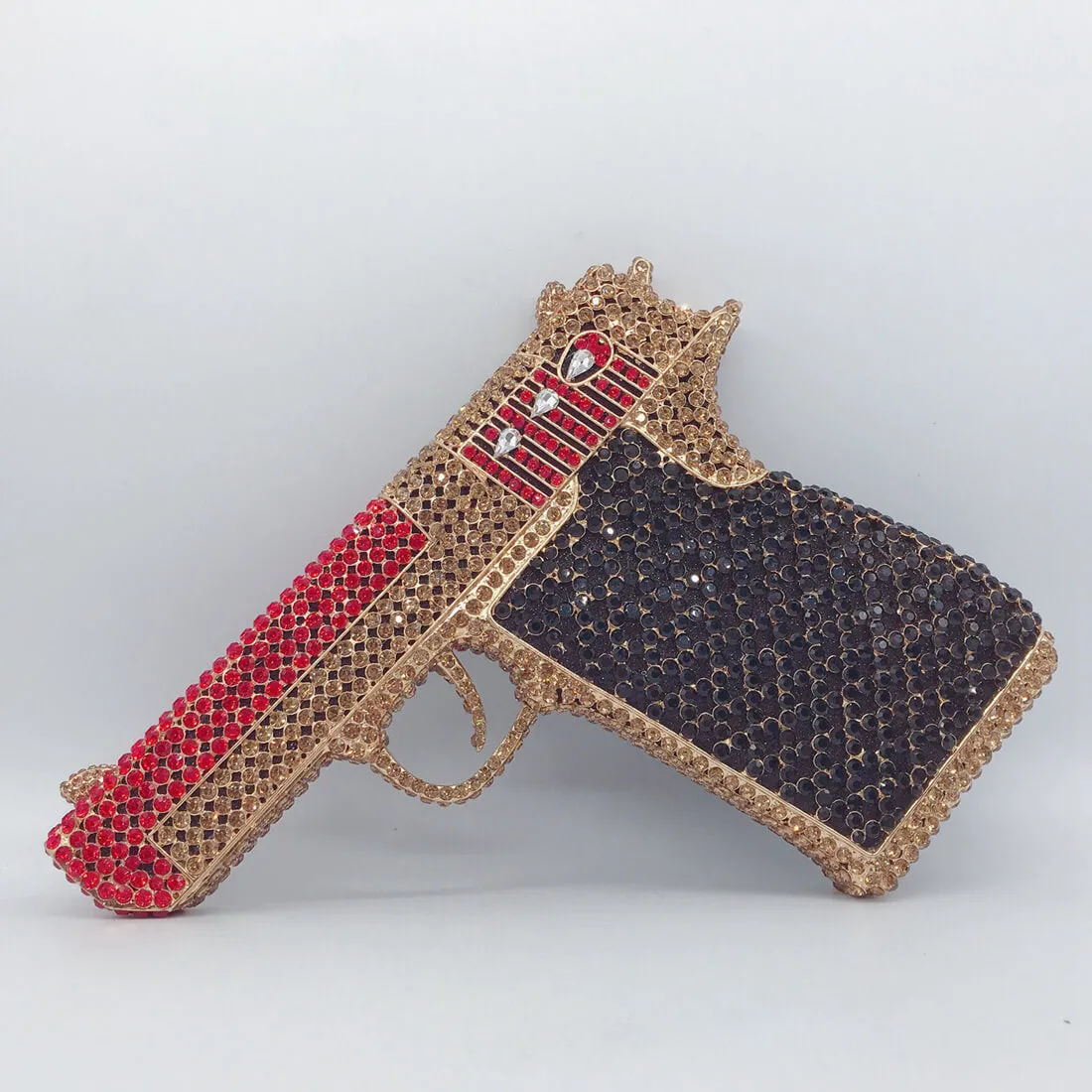 Crystal Gun Shaped Purse Pistol Style Glittering Evening Clutch