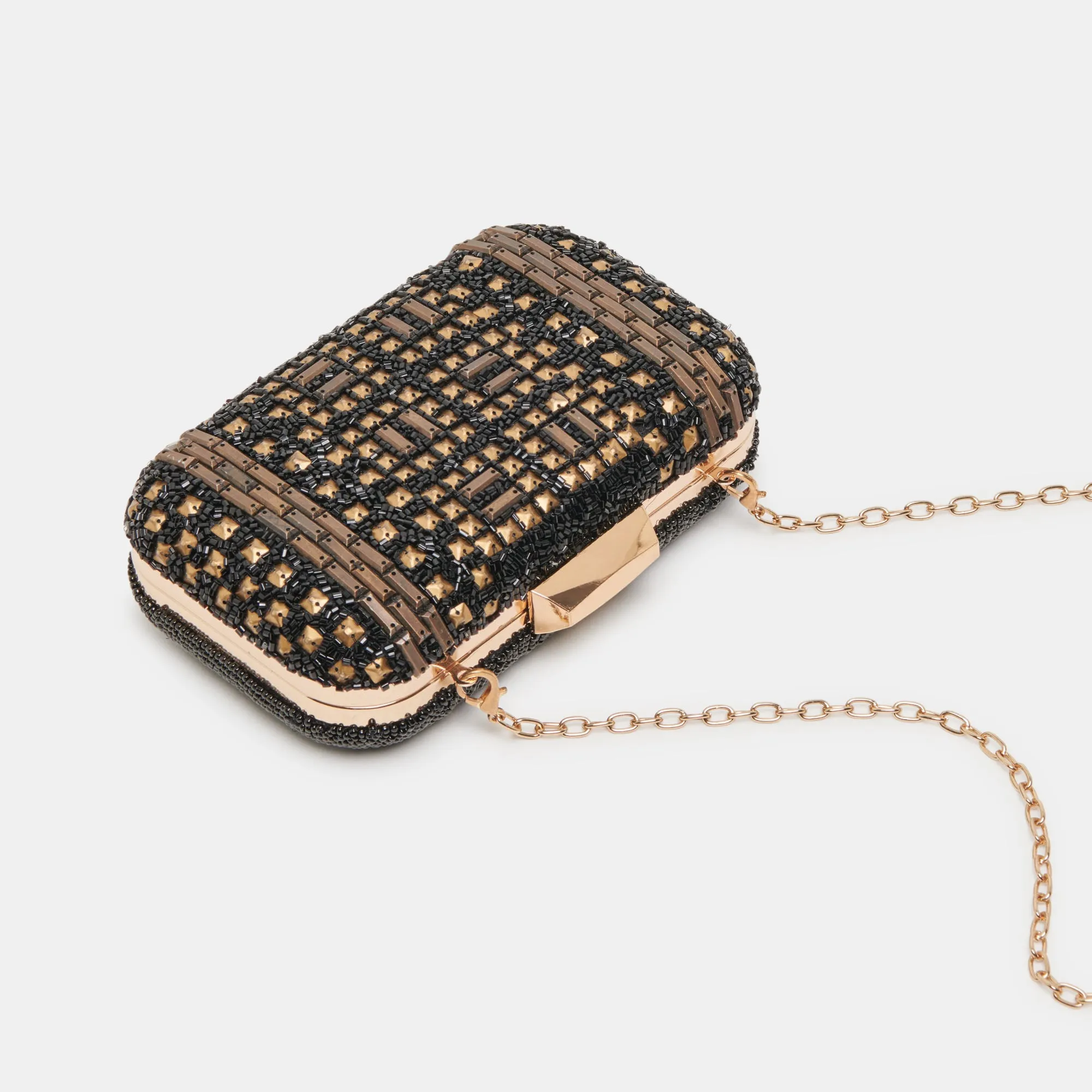 DAISY CLUTCH BLACK GOLD BEADED