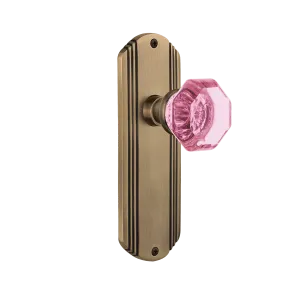 Deco Long Plate with Pink Waldorf Knob in Antique Brass