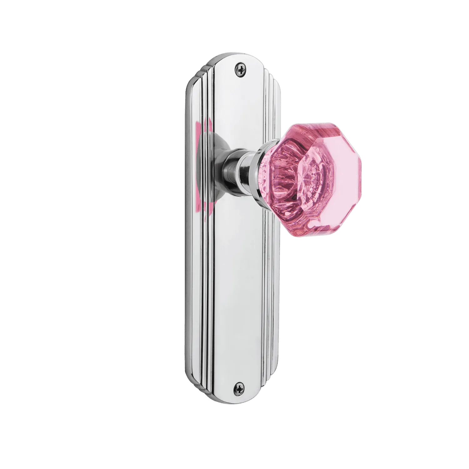 Deco Long Plate with Pink Waldorf Knob in Bright Chrome