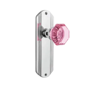 Deco Long Plate with Pink Waldorf Knob in Bright Chrome