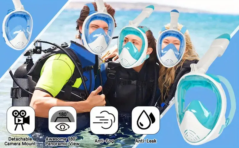 Diving Full Face Snorkel Mask With Camera Mount,L/XL White And Green