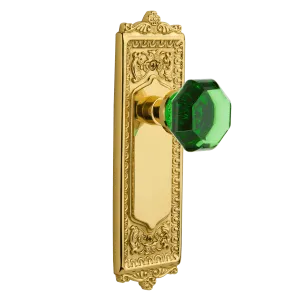 Egg & Dart Long Plate with Emerald Waldorf Knob in Polished Brass