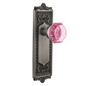 Egg & Dart Long Plate with Pink Waldorf Knob in Antique Pewter