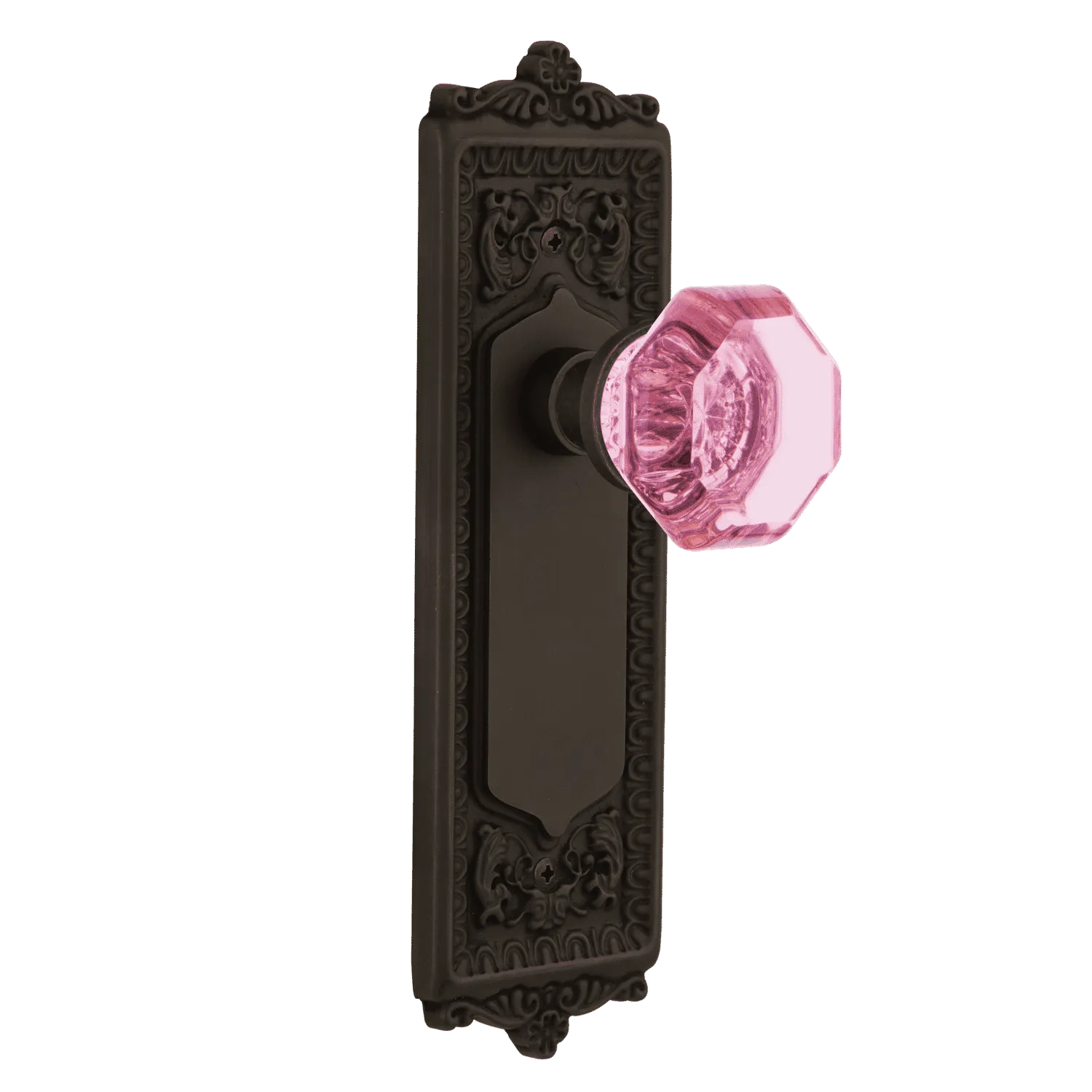 Egg & Dart Long Plate with Pink Waldorf Knob in Oil-Rubbed Bronze