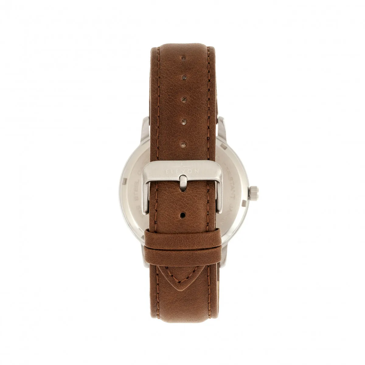 Elevon Lear Leather-Band Watch w/Day/Date - Brown/Silver