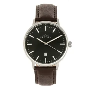 Elevon Vin Leather-Band Watch w/Date - Silver/Brown