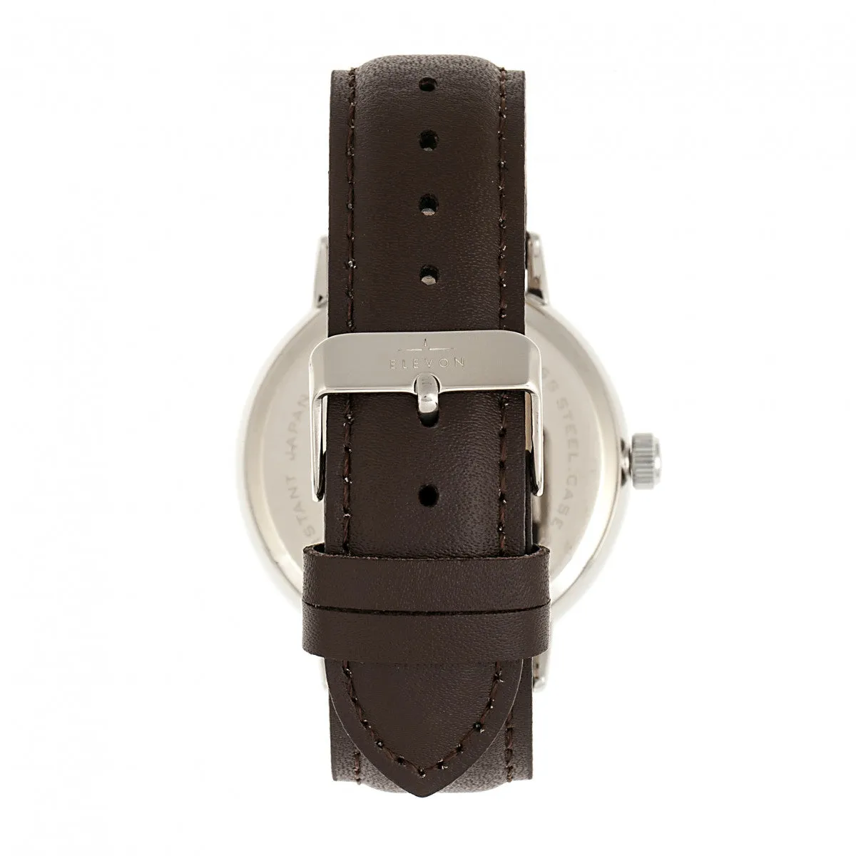 Elevon Vin Leather-Band Watch w/Date - Silver/Brown