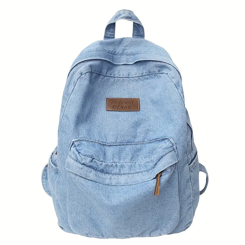 Fashion Denim Backpack, Preppy College School Daypack, Travel Commute Knapsack & Laptop Bag