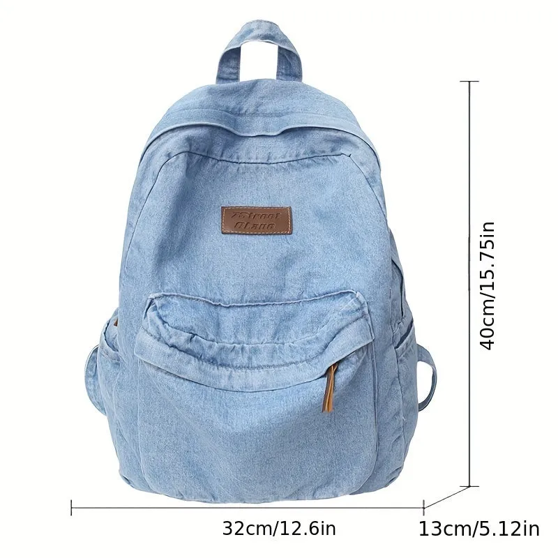 Fashion Denim Backpack, Preppy College School Daypack, Travel Commute Knapsack & Laptop Bag