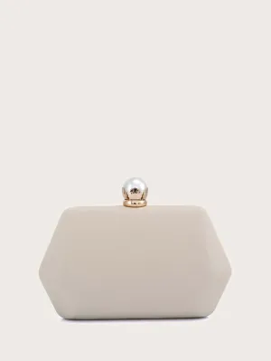 Faux Pearl Decor Box Clutch Bag