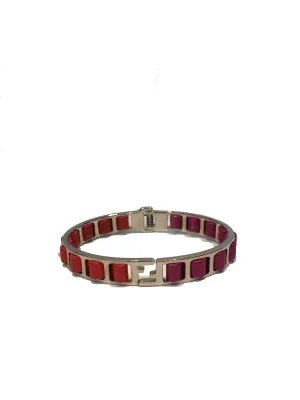 Fendi The Fendista Leather Fuchsia Orange Band Bangle Bracelet