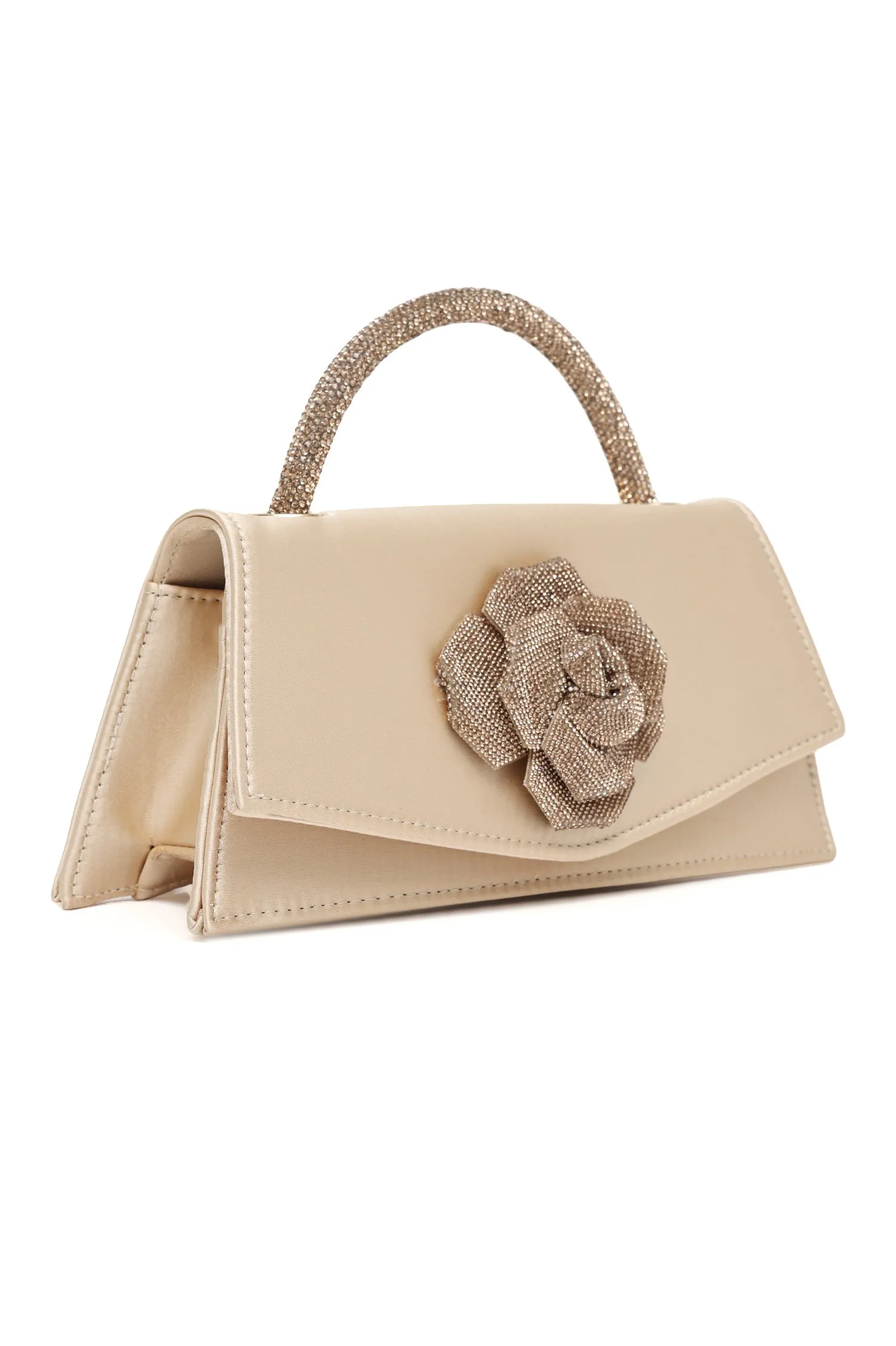 Floral Accent Evening Bag-Beige/Gold