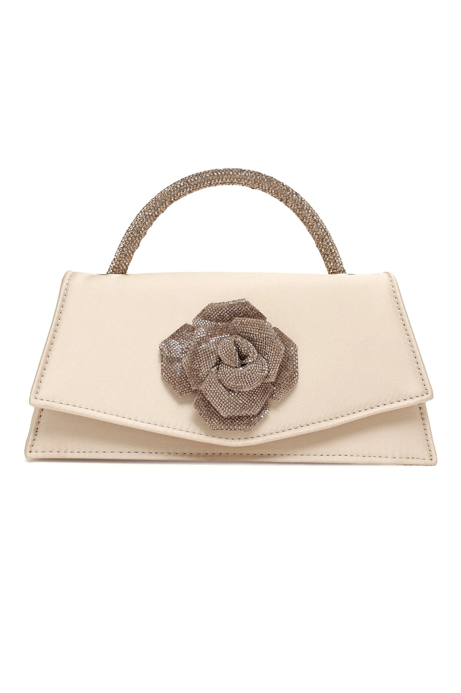 Floral Accent Evening Bag-Beige/Gold